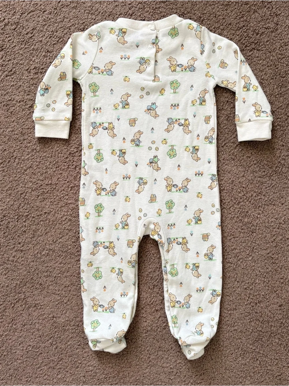 Baby Starters White Bunny Print Footed Sleeper One-Piece Snap 9 Months